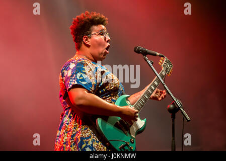 BARCELONA - JUL 10: Alabama Shakes (blues rock band) perform in concert at Cruilla Summer 2016 Festival on July 10, 2016 in Barcelona, Spain. Stock Photo