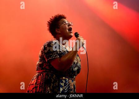 BARCELONA - JUL 10: Alabama Shakes (blues rock band) perform in concert at Cruilla Summer 2016 Festival on July 10, 2016 in Barcelona, Spain. Stock Photo