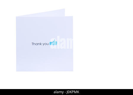Blank thank you white textured paper card on white background. The image is isolated. Copy space Stock Photo