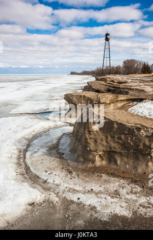 Water tower on winnipeg beach in winter Stock Photo