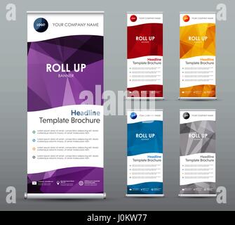 Set of vertical roll up banners. Templates, vertical brochures, with colored polygonal elements in the form of a wave. Vector illustration. Stock Vector