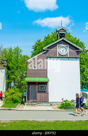 KIEV, UKRAINE - MAY 2, 2016: Small clock tower of Trinity Monastery of St. Jonas, on May 2, in Kiev Stock Photo