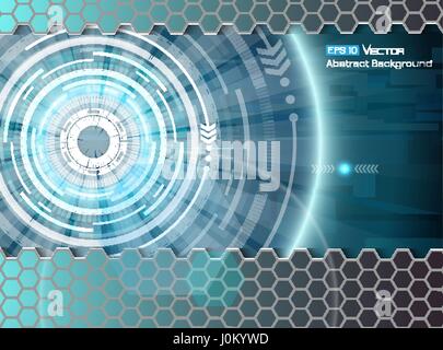 Abstract background with neon colors and glow and futuristic elements, hexagons. Used a clipping mask. Stock Vector