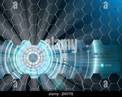 Abstract background with neon colors and glow and futuristic elements, hexagons. Used a clipping mask. Stock Vector