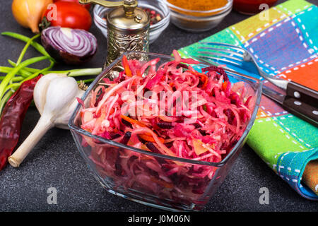 Fresh vegetables, cut into strips, in glass bowl. Studio Photo Stock Photo