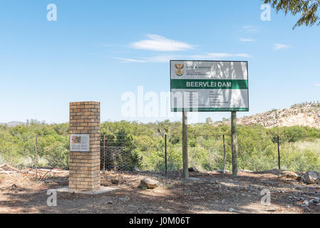 WILLOWMORE, SOUTH AFRICA - MARCH 23, 2017: Information boards at the Beervlei dam near Willowmore in the Eastern Cape Province Stock Photo