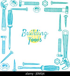 Building tools vector frame, isolated on white Stock Vector