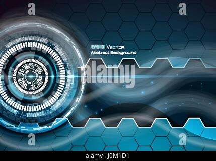 Abstract background with neon colors and hexagons and futuristic elements and smoke Stock Vector