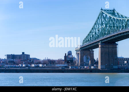 Montreal, CA - 13 April 2017: Jacques-Cartier Bridge and Saint-Lawrence River. Stock Photo
