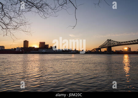 Montreal, CA - 13 April 2017: Jacques-Cartier Bridge and Saint-Lawrence River. Stock Photo