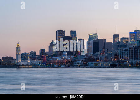 Montreal, CA - 13 April 2017: Montreal Skyline at sunset as seen from Parc Jean Drapeau Stock Photo