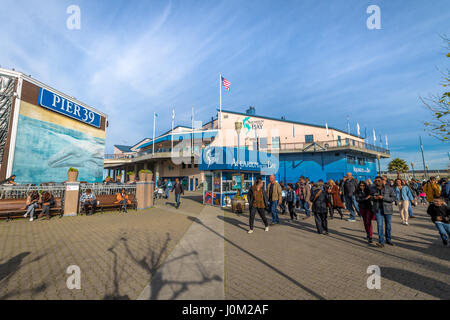 Pier 39 and Aquarium of the Bay in Fishermans Wharf - San Francisco, California, USA