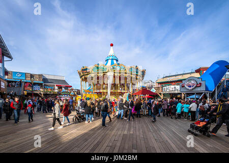 Pier 39 stores and Carousel in Fishermans Wharf - San Francisco, California, USA Stock Photo