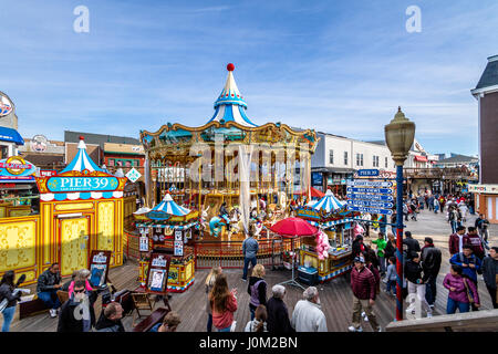 Pier 39 stores and Carousel in Fishermans Wharf - San Francisco, California, USA Stock Photo