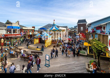 Pier 39 stores and Carousel in Fishermans Wharf - San Francisco, California, USA Stock Photo