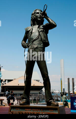 FREMANTLE, AUSTRALIA - October 26, 2016: Bronze statue of Bon Scott;  ex lead singer of AC/DC Stock Photo