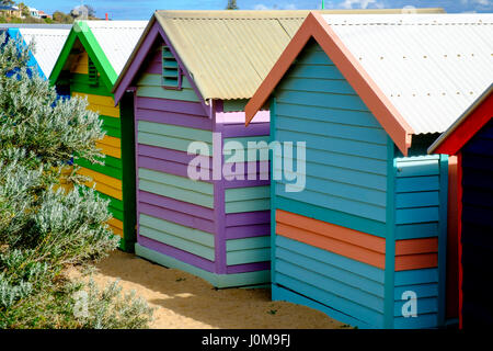 Painted bathing boxes at Middle Brighton beach, Melbourne, Australia Stock Photo