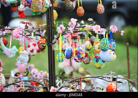 Uzhgorod in Ukraine April 06, 2017 Exhibition of Easter eggs in Stock Photo