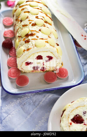 Raspberry and chocolate roulade Stock Photo - Alamy