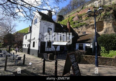Exterior of Ye Olde Trip to Jerusalem pub Nottingham UK  April 2017 Stock Photo