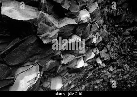 Natural basalt stone columns on Reynisfjara beach near the town of Vik, southern Iceland Stock Photo