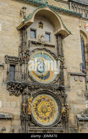 The Prague astronomical clock was installed in 1410, making it the third-oldest astronomical clock in the world and the oldest one still operating. Stock Photo