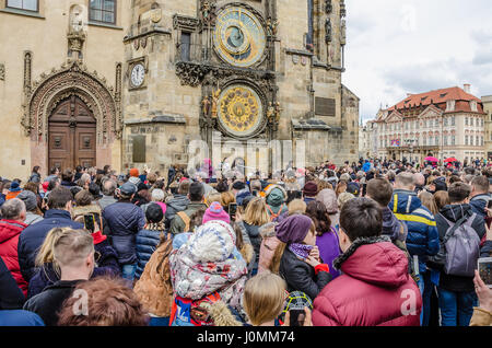 The Prague astronomical clock was installed in 1410, making it the third-oldest astronomical clock in the world and the oldest one still operating. Stock Photo