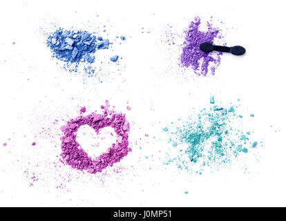 Top view of colorful crushed eye shadows isolated on white Stock Photo