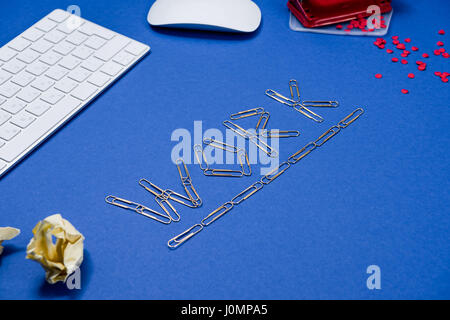 side view of work lettering and keyboard on office table Stock Photo