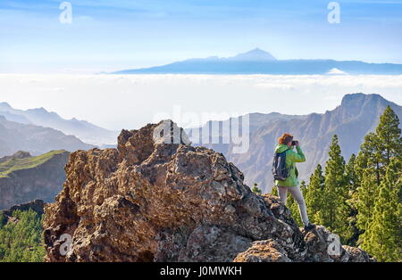View at Teide Tenerife from Roque Nublo, Gran Canaria, Canary Islands, Spain