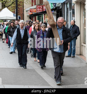 Brentwood, Essex, 14th April 2017; Good Friday Walk of Witness, Brentwood, High Street Credit: Ian Davidson/Alamy Live News Stock Photo