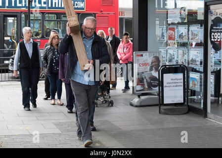 Brentwood, Essex, 14th April 2017; Good Friday Walk of Witness, Brentwood High Streeet Credit: Ian Davidson/Alamy Live News Stock Photo