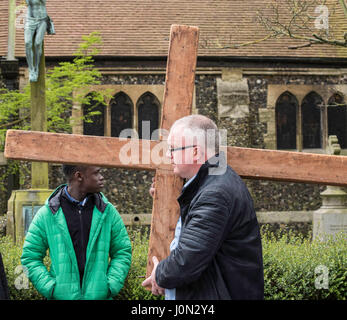 Brentwood, Essex, 14th April 2017; Good Friday Walk of Witness, St Thomases' Church Brentwood Credit: Ian Davidson/Alamy Live News Stock Photo