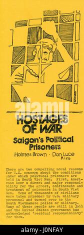 A Vietnam War era leaflet from the American Friends Service Committee titled 'Hostages of War: Saigon's Political Prisoners' aims to educate citizens on the matter of prisoners captured by the United States and turned over to the South Vietnamese authorities, 1967. Stock Photo