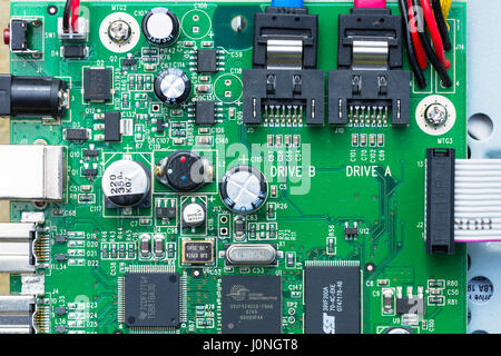 Circuit board of computer hard drive, cables, connections and terminals Stock Photo