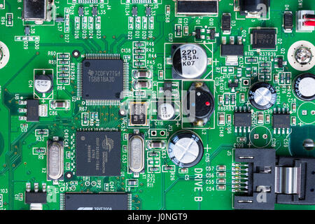 Circuit board of computer hard drive, cables, connections and terminals Stock Photo