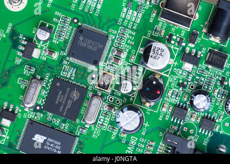 Circuit board of computer hard drive, cables, connections and terminals Stock Photo