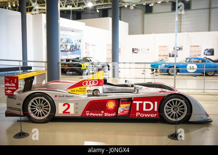 Audi R10 TDI diesel race car 2008 at the exhibition musee at Le Mans Racetrack, France Stock Photo