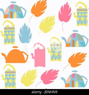 Kettle seamless pattern. It is located in swatch menu, vector image. Bright illustration. Colorful picture. Image for design Stock Vector