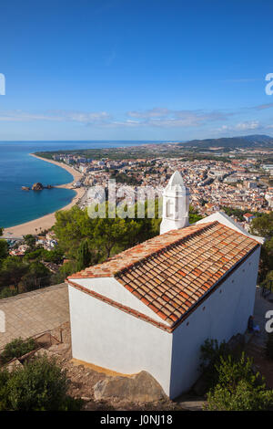 Spain, Catalonia, Blanes town, Hermitage of San Juan de Blanes (Ermita de Sant Joan Baptista) church on a hill Stock Photo