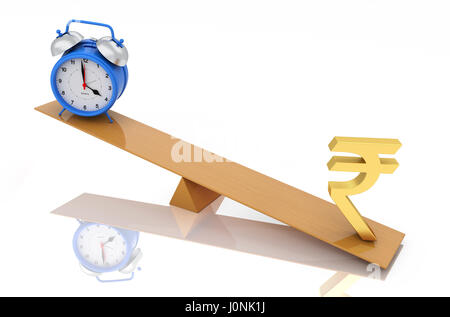 Alarm clock with Indian Rupee Symbol - 3D Rendering Image Stock Photo