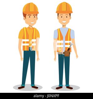 construction workers avatars characters Stock Vector