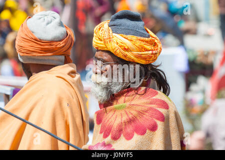 BADRINATH - INDIA, JUNE 5th - An old sadhu at the temple of Badarinath in North India on June 5th 2013 Stock Photo