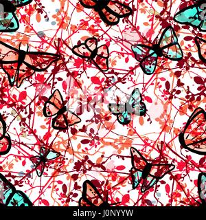 Seamless vector pattern with butterflies and branches Stock Vector