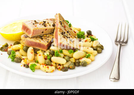 Tuna fillets on bean salad Stock Photo