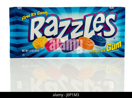 Winneconne, WI - 29 March 2017: A package of Razzies candy that turns into gum on an isolated background. Stock Photo