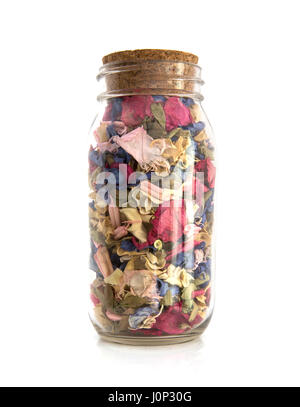 Colourful Potpourri in a jar on a white background Stock Photo