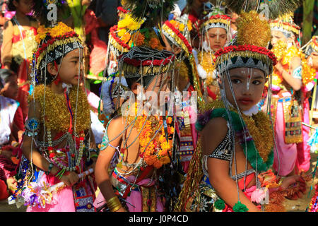 Manipuri boys perform dances during Ras Leela festival, in Madhabpur, Maulvi bazar, Bangladesh. The Bishnupriya Manipuri Community celebrates 'Raas Le Stock Photo