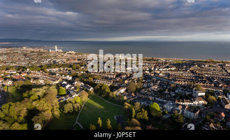 Editorial SWANSEA, UK - APRIL 13, 2017: A view of Swansea east and the Bay, looking towards Port Talbot from Cwmdonkin Park in the Uplands area Stock Photo