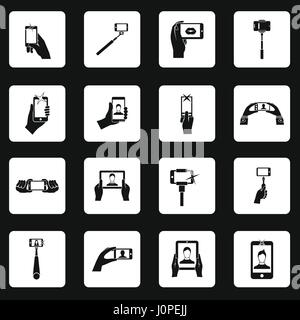 Selfie icons set, simple style Stock Vector